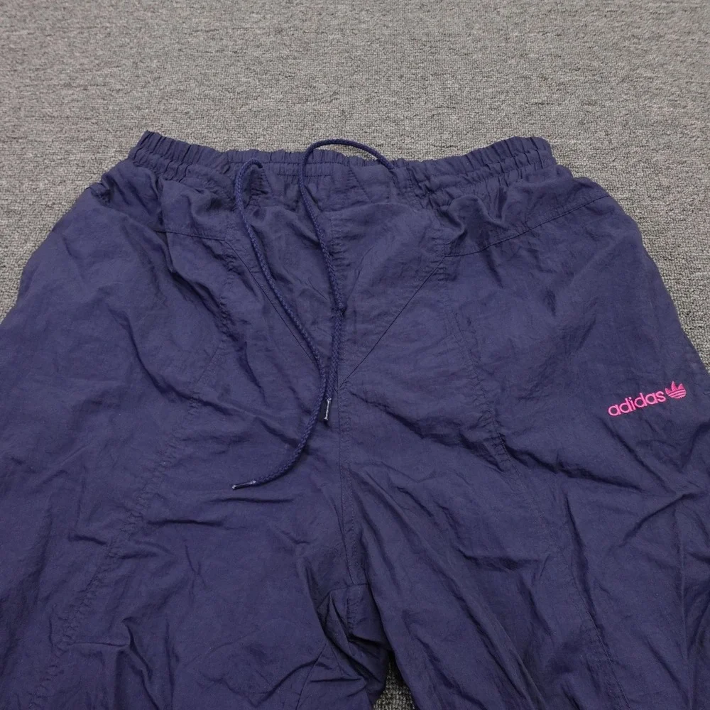 Vintage Adidas Track Pants Mens Medium Blue Nylon Trefoil Ankle Zip 90s